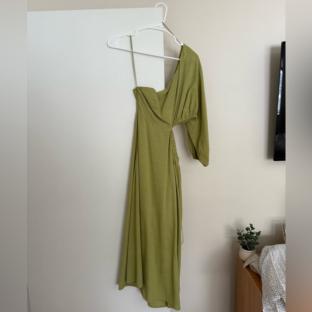 Bohme Green Linen Blend Cut Out Maxi Dress